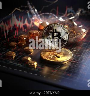 Bitcoin, criptovaluta, blockchain e finanza, il futuro della tecnologia blockchain e fintech nei mercati finanziari Foto Stock