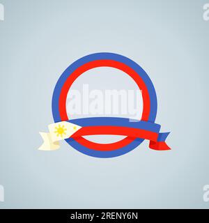 Nastro e cerchio con bandiera delle Filippine in stile piatto. Illustrazione Vettoriale