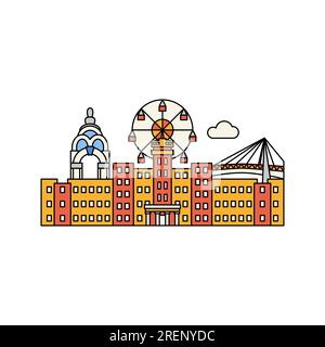 Kharkiv Buildings Flat Line Concept Illustrazione Vettoriale