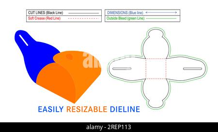Confezione regalo in carta kraft, scatole per dolci di compleanno e caramelle da sposa modello linea die e file vettoriale 3D. Illustrazione Vettoriale