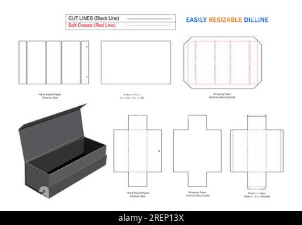 Scatola rigida pieghevole per vino, modello linea filiera rigida pieghevole con file vettoriale 3d. Illustrazione Vettoriale