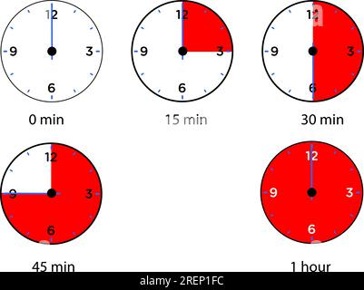 Icone di impostazione isolate per timer, orologio, cronometro Illustrazione Vettoriale