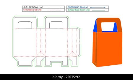 Confezione con supporto per manico, modello di linea con stampo per scatola di carta regalo in cartone e file vettoriale 3d modificabile e ridimensionabile Illustrazione Vettoriale