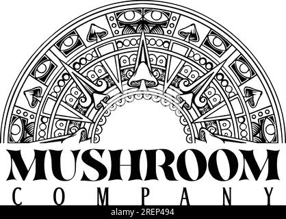 Funghi magici Trippy geometria mandala intricata silhouette illustrazioni vettoriali per il logo del tuo lavoro, t-shirt di merchandisse, adesivi e disegni di etichette, Illustrazione Vettoriale