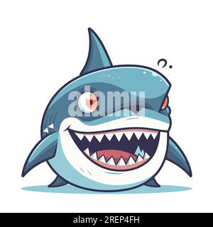 Icona del logo Angry Blue SHARK. Immagine di squalo arrabbiato isolato su bianco. Illustrazione vettoriale. Illustrazione Vettoriale