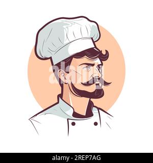 Logo dello chef. Icona con il logo di chef, cuoco o panettiere astratto. Illustrazione vettoriale carina Illustrazione Vettoriale