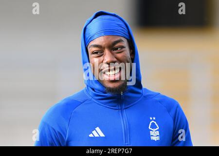 Anthony Elanga del Nottingham Forest durante la partita amichevole pre-stagionale tra Nottingham Forest e Leeds United al Pirelli Stadium, Burton Upon Trent giovedì 27 luglio 2023. (Foto: Jon Hobley | notizie mi) Foto Stock