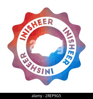 Logo Inisheer Low Poly. Colorato logo di viaggio sfumato dell'isola in stile geometrico. Segno arrotondato poligonale Inisheer multicolore con mappa per il Illustrazione Vettoriale