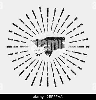 Mappa d'epoca della Guinea-Bissau. Il grunge Sunburst in tutto il paese. Forma della Guinea-Bissau nera con raggi del sole su sfondo bianco. Illustrazione vettoriale. Illustrazione Vettoriale