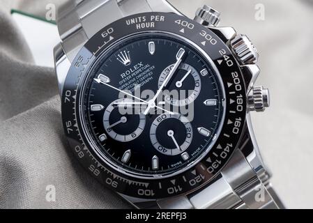 Rolex Daytona 116500LN in bianco e nero come si vede durante la presentazione a Baselworld Foto Stock