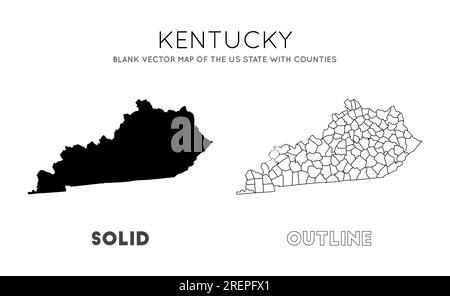 Mappa del Kentucky. Mappa vettoriale vuota dello Stato degli Stati Uniti con le contee. Borders of Kentucky per la tua infografica. Illustrazione vettoriale. Illustrazione Vettoriale