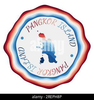 Distintivo di Pangkor Island. Mappa dell'isola con splendide onde geometriche e vibranti cornici rosse e blu. Logo Pangkor rotondo brillante. Illustrazione vettoriale. Illustrazione Vettoriale