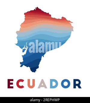 Mappa dell'Ecuador. Mappa del paese con bellissime onde geometriche in rosso e blu. Vivace forma ecuadoriana. Illustrazione vettoriale. Illustrazione Vettoriale