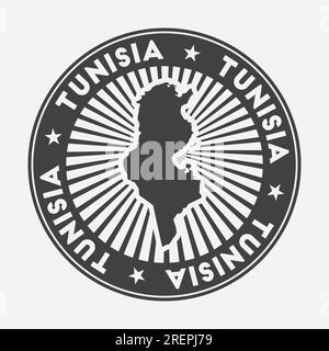 Logo tondo della Tunisia. Badge da viaggio vintage con nome circolare e mappa del paese, illustrazione vettoriale. Può essere utilizzato come insegna, logotipo, etichetta, sti Illustrazione Vettoriale