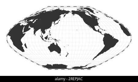 Mappa del mondo vettoriale. McBryde-Thomas proiezione sinusoidale ad area uguale a polo piatto. Mappa geografica del mondo con linee di latitudine e longitudine. Centrato Illustrazione Vettoriale