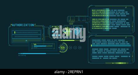 Interfaccia del programma di decodifica dati con finestra di autorizzazione. Illustrazione Vettoriale