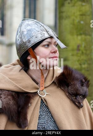 Reenactor al festival York Viking nel 2015 Foto Stock