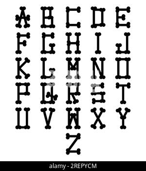 Alfabeto fatto di ossa. Silhouette nere. Illustrazione vettoriale. Illustrazione Vettoriale