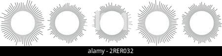 Grafica Wave musicale rotonda. Modelli di linee a spirale che raffigurano icone circolari del suono e della radio. Miscela ritmica di forme d'onda. Illustrazioni piatte isolate su cui Illustrazione Vettoriale