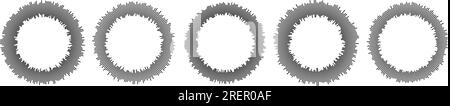 Visualizzazione circolare della musica. Collezione di disegni vettoriali che raffigurano onde sonore, battiti audio e voce in un cerchio radiale. Equalizzazione dinamica delle onde sonore Illustrazione Vettoriale