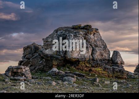 Beautiful Light Hits Mushroom Rocks Formation lungo il Tundra Communities Trail nel Rocky Mountain National Park Foto Stock