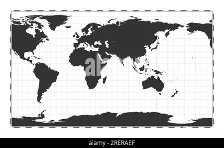 Mappa vettoriale del mondo. Proiezione cilindrica di ripetizione. Mappa geografica del mondo pianeggiante con linee di latitudine e longitudine. Centrato a 60 gradi di longitudine W. VEC Illustrazione Vettoriale