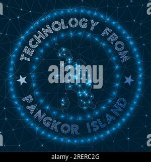 Tecnologia dall'isola di Pangkor. Distintivo geometrico futuristico dell'isola. Concetto tecnologico. Logo rotondo Pangkor. Illustrazione vettoriale. Illustrazione Vettoriale