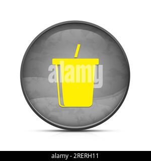Icona di una soda su un elegante pulsante rotondo nero a spruzzo Foto Stock