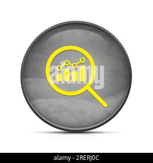 Visualizza l'icona di analisi finanziaria o ricerca di metriche su un pulsante rotondo nero splash di classe Foto Stock
