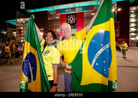 Brisbane, Australia. 29 luglio 2023. Tifosi brasiliane viste all'esterno dello stadio di Brisbane in vista della Coppa del mondo femminile FIFA Australia e nuova Zelanda 2023 girata tra Francia e Brasile.la Francia ha vinto la partita 2-1. (Foto di George Hitchens/SOPA Images/Sipa USA) credito: SIPA USA/Alamy Live News Foto Stock