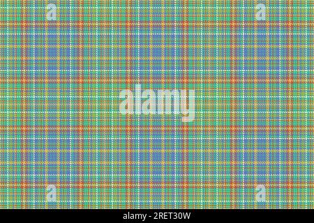 Texture di sfondo in tessuto con motivo a quadri tartan e tessuto vettoriale senza cuciture a quadri nei colori blu e ciano. Illustrazione Vettoriale