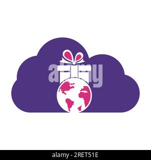 Vettore del modello di design del logo regalo globale. Modello icona logo mondo regalo. Illustrazione Vettoriale