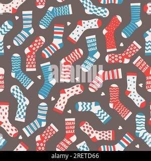 Modello vettoriale senza cuciture non corrispondente a calzini rossi e blu, tessuto, album di ritagli, imballaggio, involucro. Illustrazione vettoriale Illustrazione Vettoriale