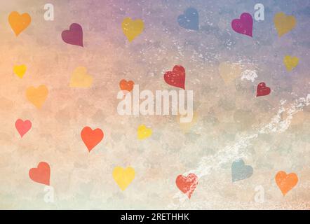 sfondo cremoso con colori giallo arancio e cuori rosa gruntuosi Foto Stock
