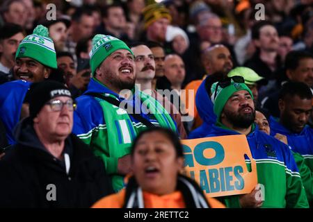 Melbourne, Australia, 29 luglio 2023. I tifosi dei wallabies sono visti guardare i fuochi d'artificio durante la partita della Bledisloe Cup tra Australia Wallabies e New Zealand All Blacks al Melbourne Cricket Ground il 29 luglio 2023 a Melbourne, Australia. Crediti: Dave Hewison/Speed Media/Alamy Live News Foto Stock