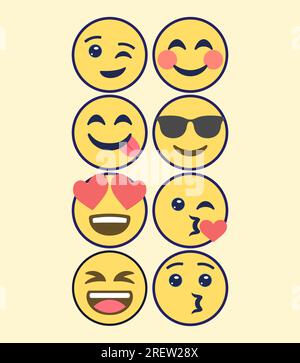 IPhone Whatsapp emojis. Emoticon di alta qualità isolate su sfondo bianco. Set emoji cuore. Emoji sui social media. Giallo, semplice, vettoriale, Illustrazione Vettoriale