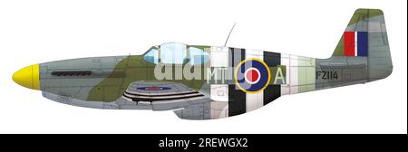North American Mustang Mk III (FZ114, MT-A) del 122nd Squadron RAF, giugno 1944 Foto Stock