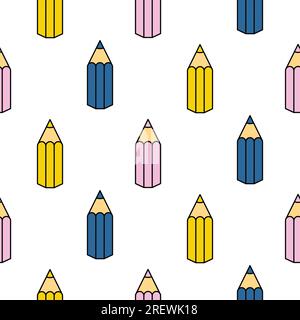 Modello a matita di ritorno a scuola, concetto di base della scheda giornaliera degli insegnanti. Materiale scolastico modello senza cuciture Illustrazione Vettoriale