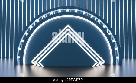 Illustrazione 3D di un'immagine astratta con design al neon circolare e triangolare Foto Stock