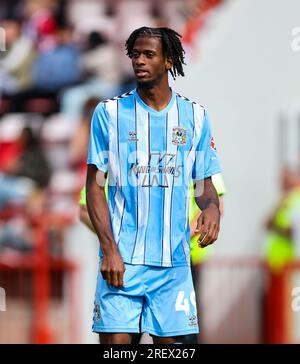 Justin Obikwu di Coventry City durante la partita amichevole pre-stagionale al St James Park, Exeter. Data immagine: Sabato 29 luglio 2023. Foto Stock