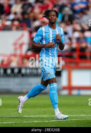 Justin Obikwu di Coventry City durante la partita amichevole pre-stagionale al St James Park, Exeter. Data immagine: Sabato 29 luglio 2023. Foto Stock