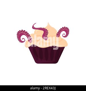 Cibo di Halloween, cupcake con occhi e tentacoli. Immagine vettoriale su sfondo bianco Illustrazione Vettoriale