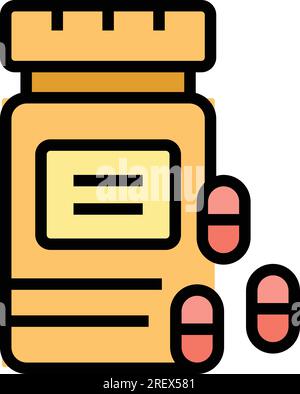Capsule pillole barattolo icona contorno vettore. Pillola medica. Colore prescrizione farmacia piatto Illustrazione Vettoriale