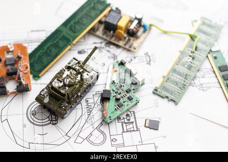serbatoio militare e microcircuiti. mimetizzazione verde Foto Stock