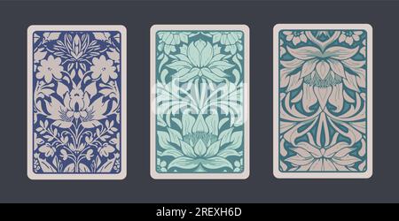 Carte da gioco con ornamenti floreali astratti vintage, stile barocco, modernista e art nouveau Illustrazione Vettoriale