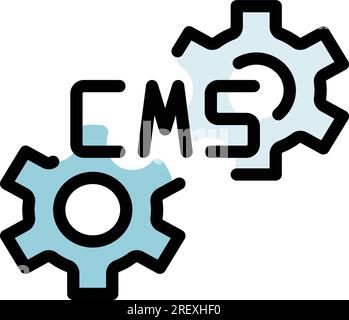 Icona del sistema CMS per il contorno del vettore. Progettazione HTML. Pagina pc a colori piatta Illustrazione Vettoriale