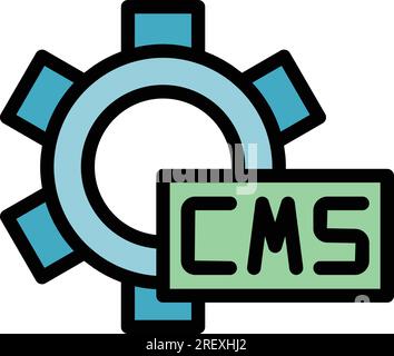 Icona della ruota dentata CMS per il vettore di contorno. Codice html. Web design a colori piatto Illustrazione Vettoriale