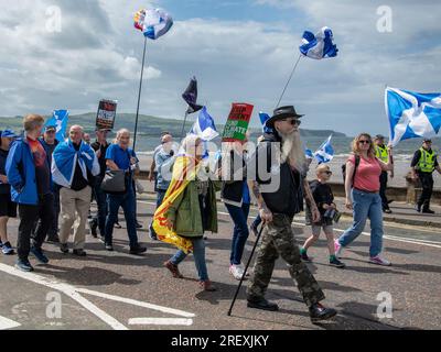 Ayr, Scozia, Regno Unito. 29 luglio 2023: Una marcia d'indipendenza ad Ayr, Scozia. Foto Stock