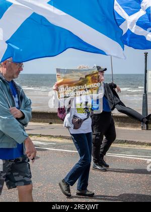 Ayr, Scozia, Regno Unito. 29 luglio 2023: Una marcia d'indipendenza ad Ayr, Scozia. Foto Stock