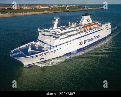 Bretagne è un traghetto che attraversa la Manica gestito dalla Brittany Ferries tra Portsmouth e St Malo. Foto Stock